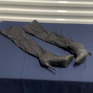 Elegant Black Glitter Over-the-Knee Boots